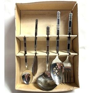 Vintage Oneida Hostess Serving Set Community Stainless MADRID 5 Piece w Box